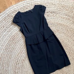 J Crew 8P Black Peplum Dress with Cap Sleeves